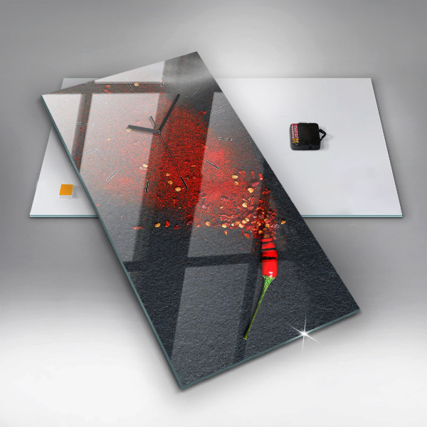 Vertikální skleněné hodiny Červený pepř koření