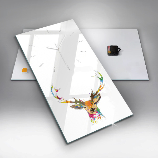 Vertikální skleněné hodiny Barevná hlava jelena