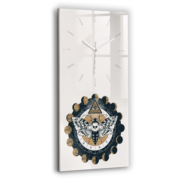 Vertikální skleněné hodiny Fáze měsíce a oko