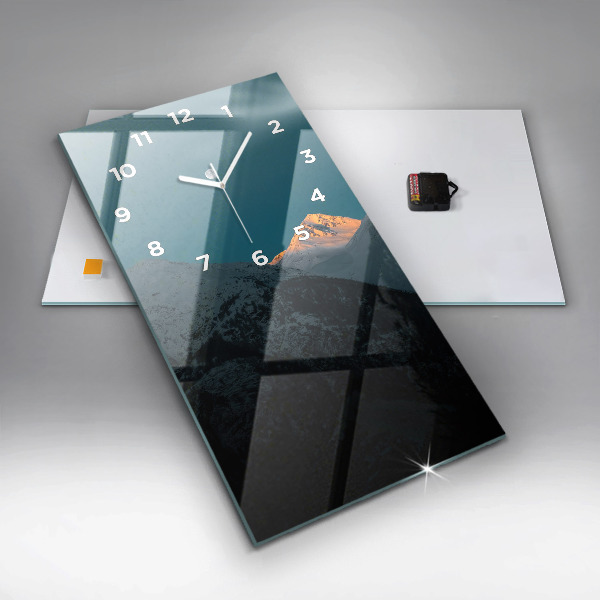 Vertikální nástěnné hodiny Západ slunce v horách