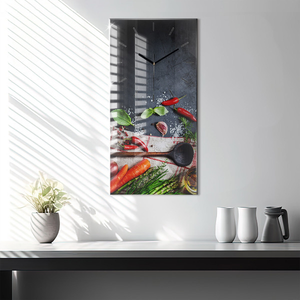 Vertikální skleněné hodiny Zelenina