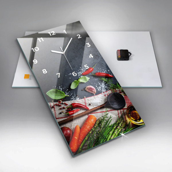 Vertikální skleněné hodiny Zelenina