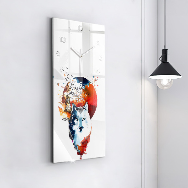 Vertikální skleněné hodiny Vlk a úplněk