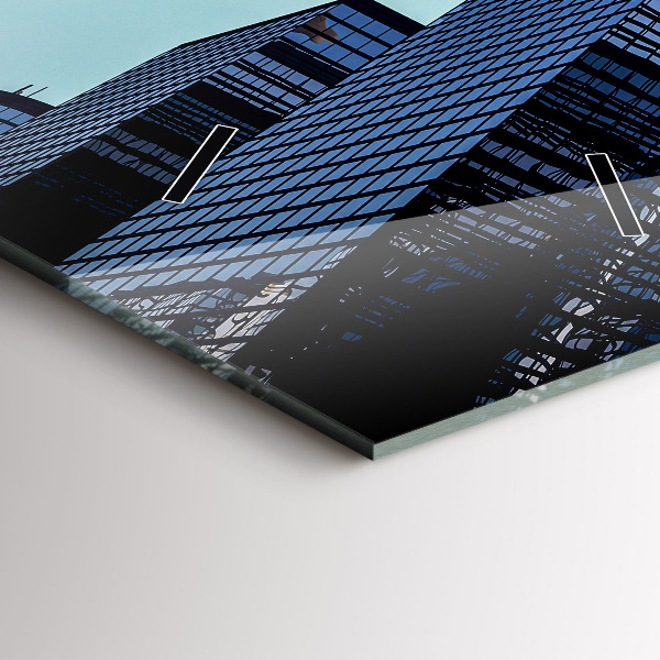 Vertikální skleněné hodiny Letadlo nad budovami