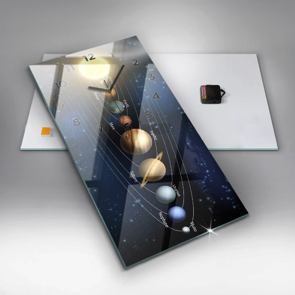 Vertikální skleněné hodiny Sluneční soustava