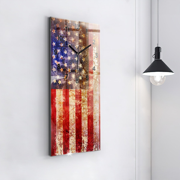 Vertikální skleněné hodiny Vlajka USA ve vintage stylu