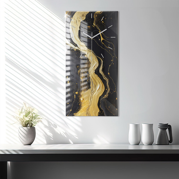 Vertikální nástěnné hodiny Zlatý mramor