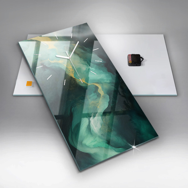 Vertikální nástěnné hodiny Zelený mramor