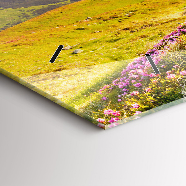 Horizontální hodiny na skle Horská krajina