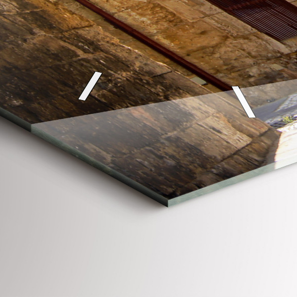 Horizontální hodiny na skle Malebná ulice na Rhodosu