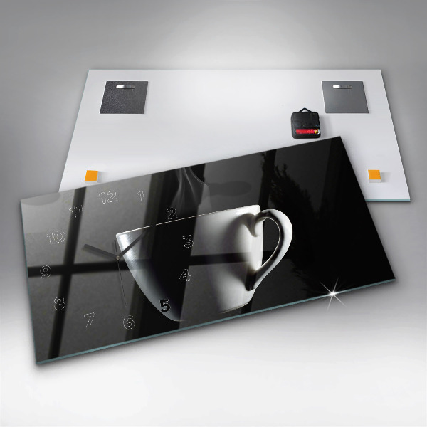 Horizontální hodiny na skle Šálek kávy