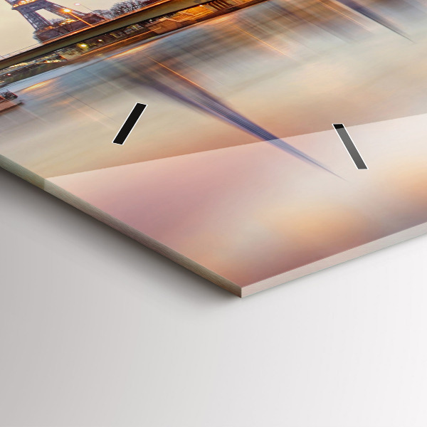 Horizontální skleněné hodiny na stěnu Panorama s Eiffelovou věží