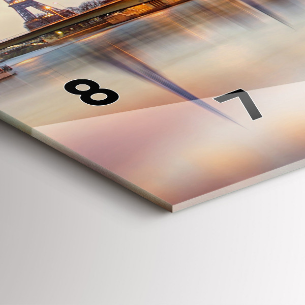 Horizontální skleněné hodiny na stěnu Panorama s Eiffelovou věží