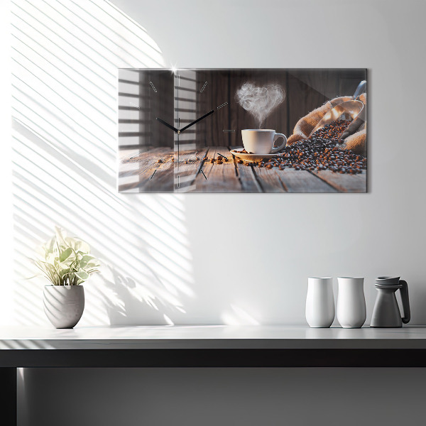 Horizontální hodiny na skle Šálek kávy