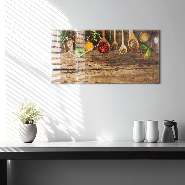 Horizontální hodiny na skle Lžičky plné koření