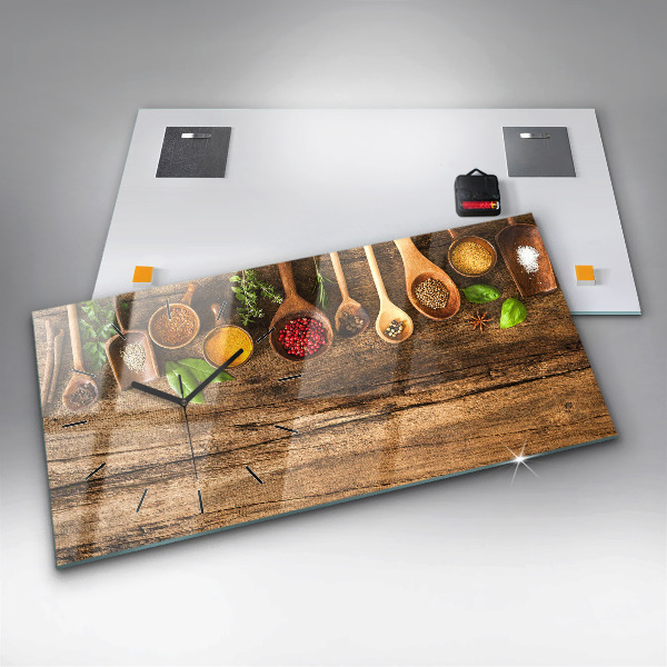 Horizontální hodiny na skle Lžičky plné koření