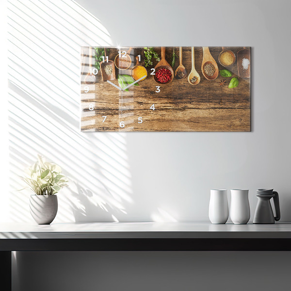 Horizontální hodiny na skle Lžičky plné koření