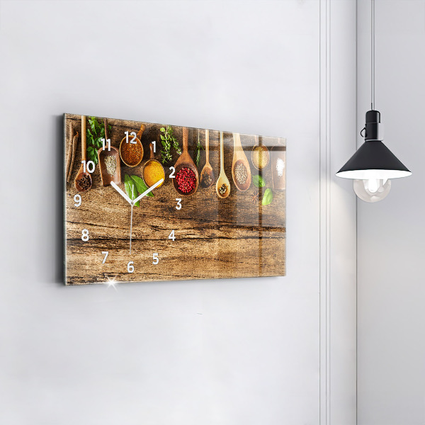 Horizontální hodiny na skle Lžičky plné koření