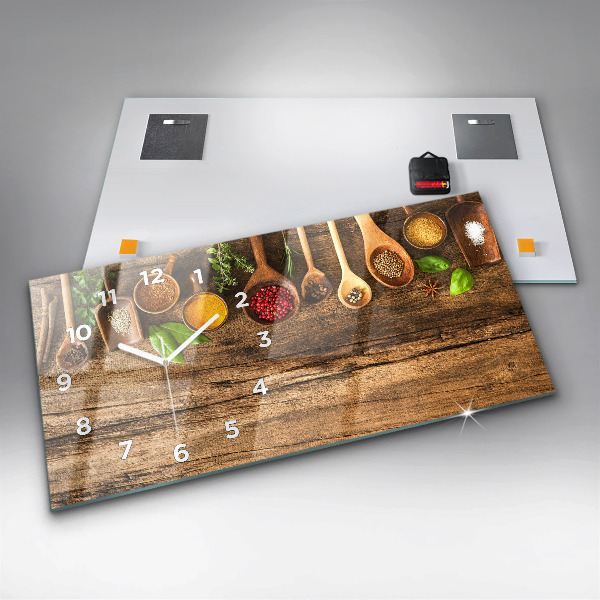 Horizontální hodiny na skle Lžičky plné koření