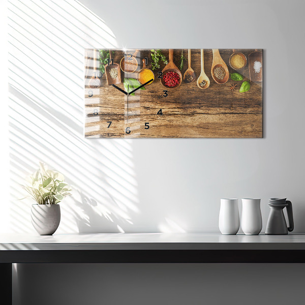 Horizontální hodiny na skle Lžičky plné koření