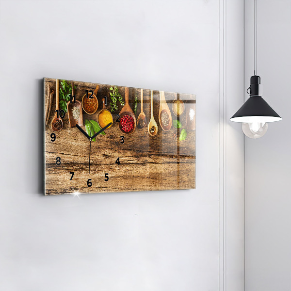 Horizontální hodiny na skle Lžičky plné koření