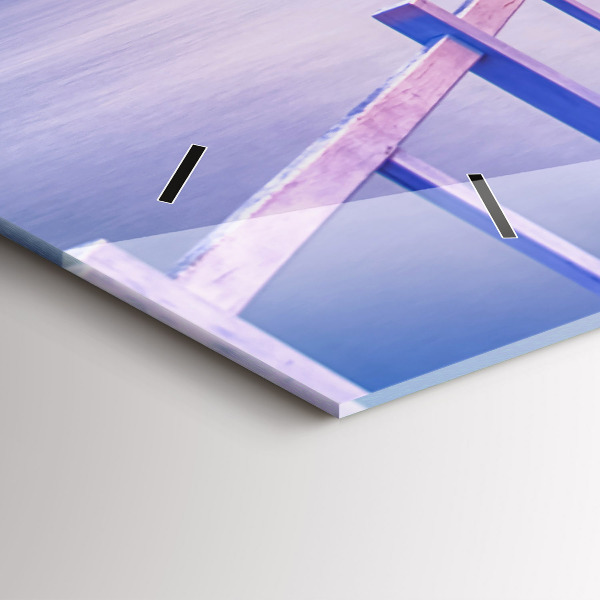 Horizontální hodiny na skle Most v přístavu večer