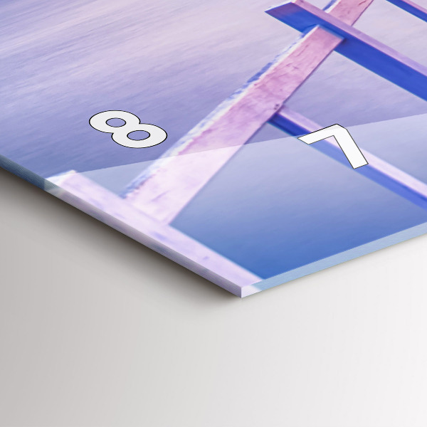 Horizontální hodiny na skle Most v přístavu večer