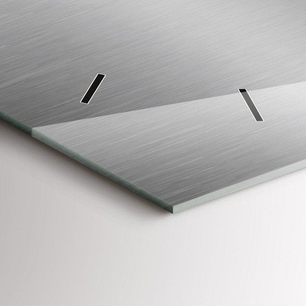 Horizontální skleněné hodiny na stěnu Šedá kovová abstrakce