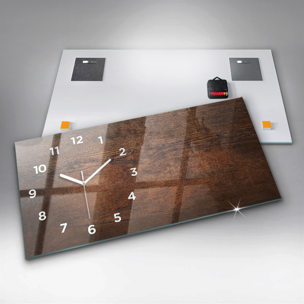 Horizontální skleněné hodiny na stěnu Staré dřevo