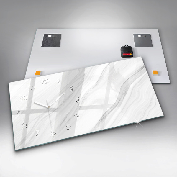 Horizontální skleněné hodiny na stěnu Dekorativní mramor