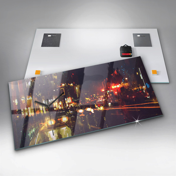 Horizontální hodiny na skle Malované město