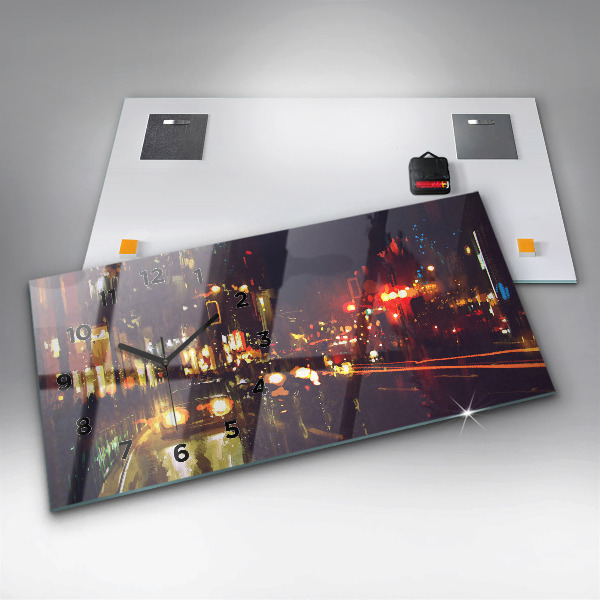 Horizontální hodiny na skle Malované město