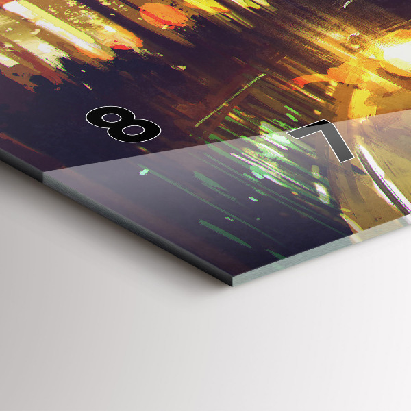 Horizontální hodiny na skle Malované město