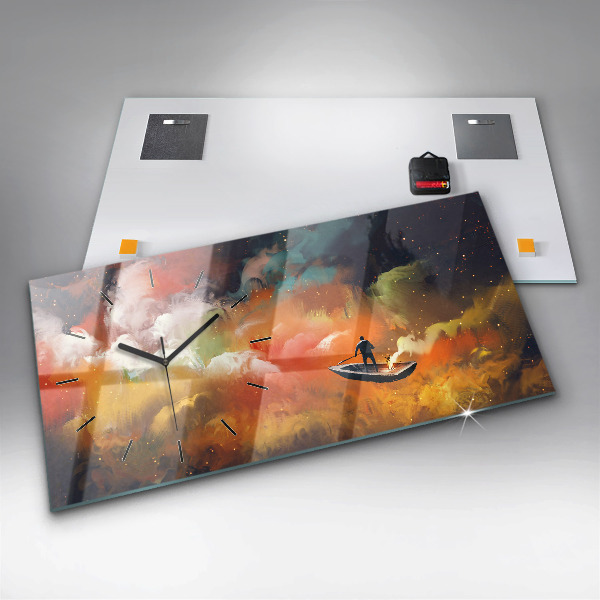 Horizontální hodiny na skle Abstraktní obraz