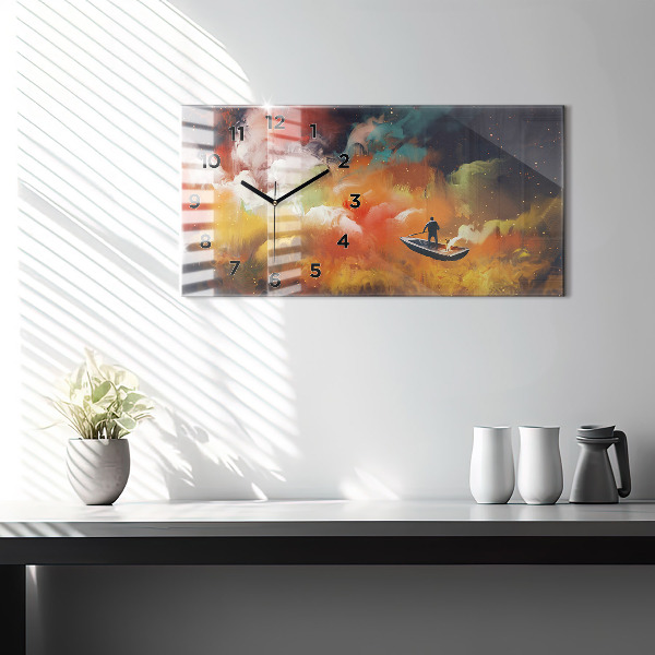 Horizontální hodiny na skle Abstraktní obraz