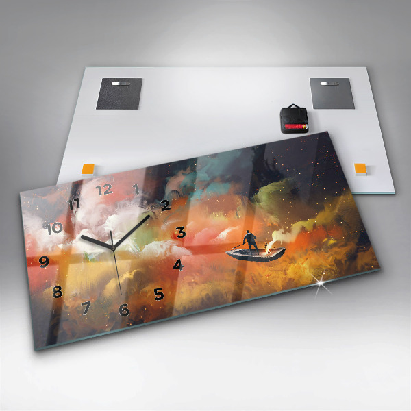 Horizontální hodiny na skle Abstraktní obraz