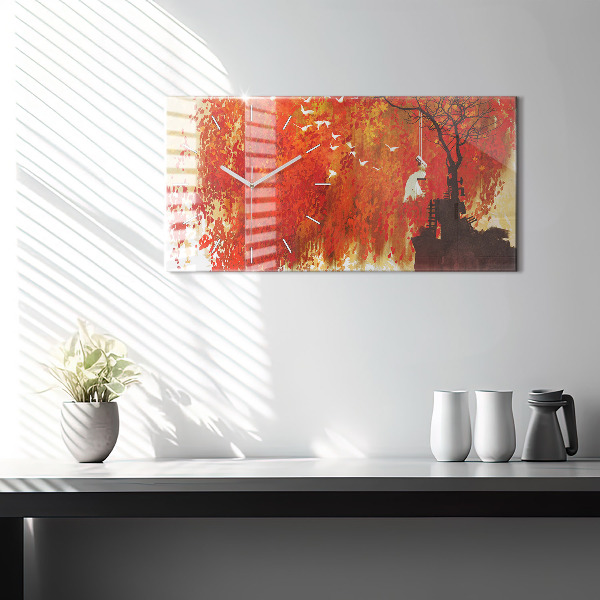 Horizontální hodiny na skle Nevěsta na podzim