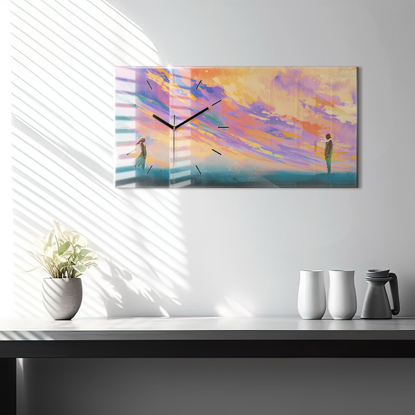 Horizontální hodiny na skle Platonická láska