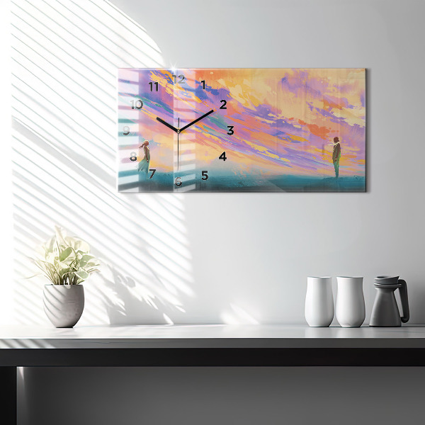 Horizontální hodiny na skle Platonická láska