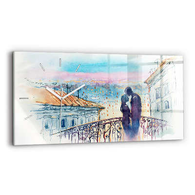 Horizontální hodiny na skle Lidé na akvarelu