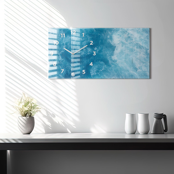 Horizontální hodiny na skle Mořská voda