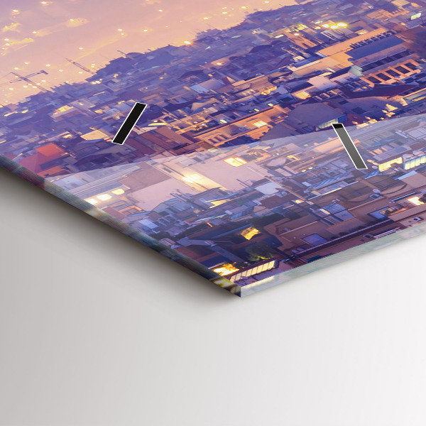 Horizontální hodiny na skle Pohled na Barcelonu