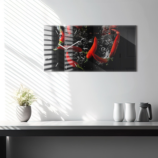 Horizontální hodiny na skle Papriky ve vodě