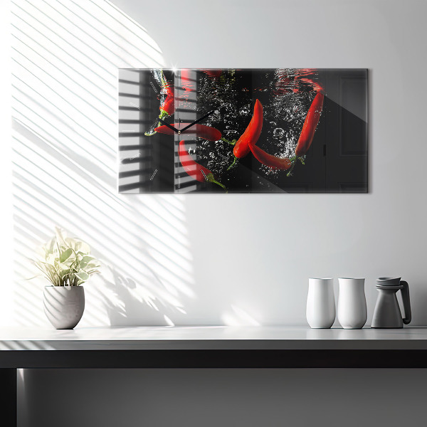 Horizontální hodiny na skle Papriky ve vodě