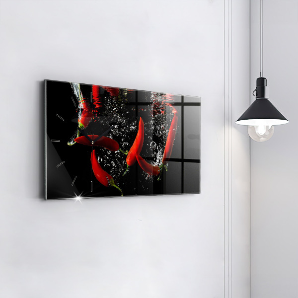 Horizontální hodiny na skle Papriky ve vodě