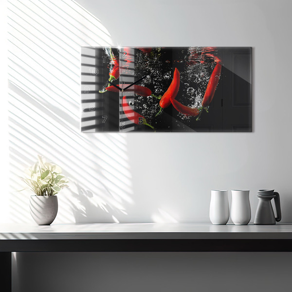 Horizontální hodiny na skle Papriky ve vodě