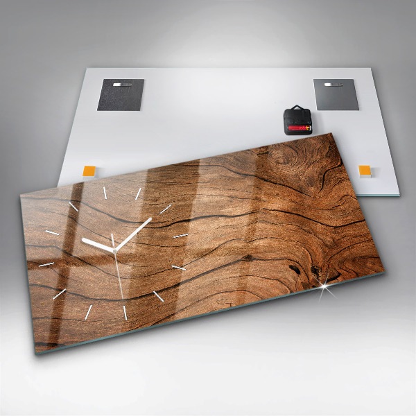 Horizontální hodiny na skle Staré dřevo