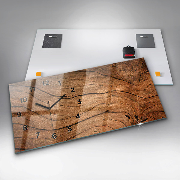 Horizontální hodiny na skle Staré dřevo