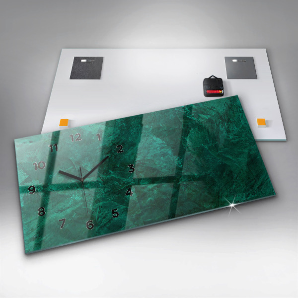 Horizontální hodiny na skle Smaragdová stěna
