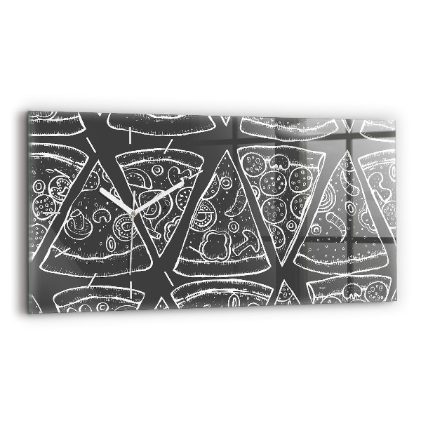 Horizontální skleněné hodiny na stěnu Malovaná pizza